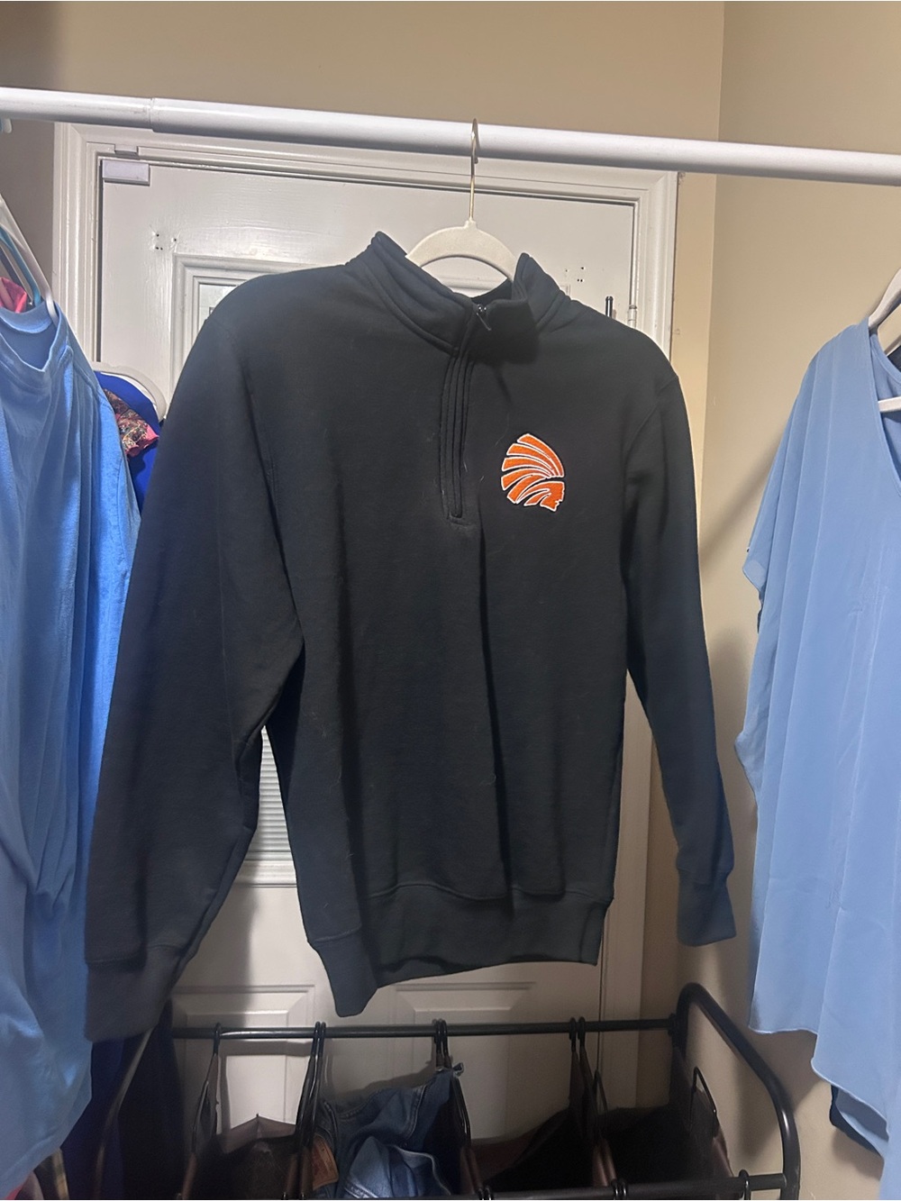 Black Quarter-Zip Sweatshirt with Orange Choctaw Emblem